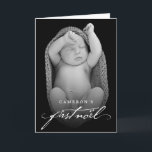 handschrift script baby's eerste nieuwe foto feestdagen kaart<br><div class="desc">Ontworpen door: fat*fa*tin. Eenvoudig aan te passen met uw eigen tekst,  foto of afbeelding. Voor douaneverzoeken,  te contacteren gelieve vet*fa*tin direct. Aangepaste kosten zijn van toepassing op www.zazzle.com/fat_fa_tin www.zazzle.com/color_therapy www.zazzle.com/fatfatin_blue_knot www.zazzle.com/fatfatin_red_knot www.zazzle.com/fatfatin_box www.zazzle.com/fatfatin_ink</div>