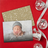  handschrift script baby's eerste nieuwe foto feestdagenkaart