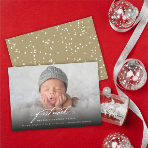  handschrift script baby's eerste nieuwe foto feestdagenkaart