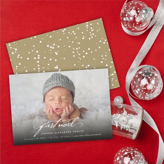  handschrift script baby's eerste nieuwe foto feestdagenkaart