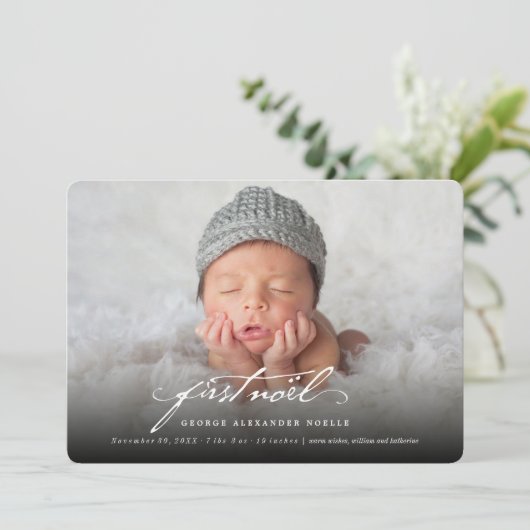  handschrift script baby's eerste nieuwe foto feestdagenkaart (Staand voorkant)