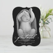  handschrift script baby's eerste nieuwe foto feestdagenkaart (Staand voorkant)