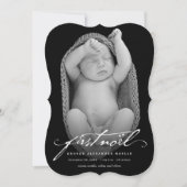  handschrift script baby's eerste nieuwe foto feestdagenkaart (Voorkant)