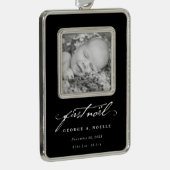  handschrift script baby's eerste nieuwe foto verzilverd omlijst ornament (Rechts)