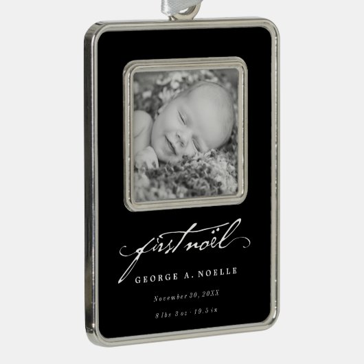  handschrift script baby's eerste nieuwe foto verzilverd omlijst ornament (Rechts)