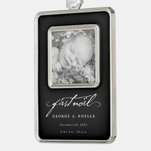  handschrift script baby's eerste nieuwe foto verzilverd omlijst ornament (Links)