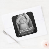  handschrift script baby's eerste nieuwe foto vierkante sticker (Envelop)