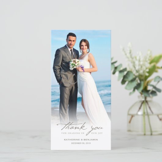 handschrift script Classic Photo Wedding Bedankkaart (Staand voorkant)