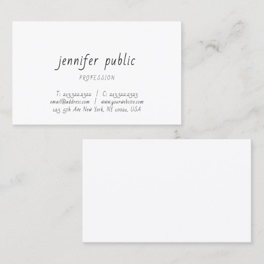 Handschrift Script Elegant Modern Eenvoudige Sjabl Visitekaartje (Voorkant / Achterkant)