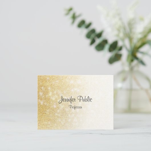 Handschrift Script Elegant Modern Goud Glitter Visitekaartje (Staand voorkant)