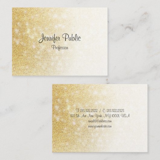 Handschrift Script Elegant Modern Goud Glitter Visitekaartje (Voorkant / Achterkant)