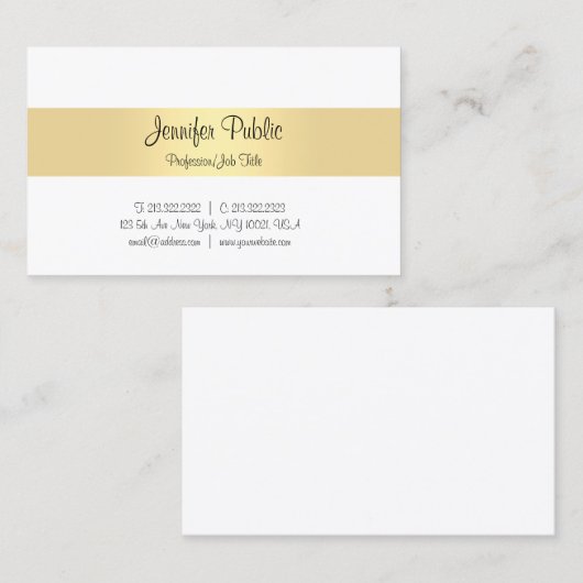 Handschrift Script Gold Elegant Eenvoudige Sjabloo Visitekaartje (Voorkant / Achterkant)