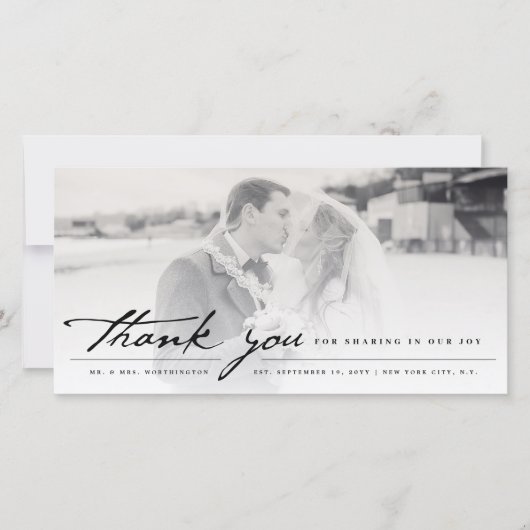  handschrift script, klassieke 6-fotobruiloft bedankkaart (Voorkant)