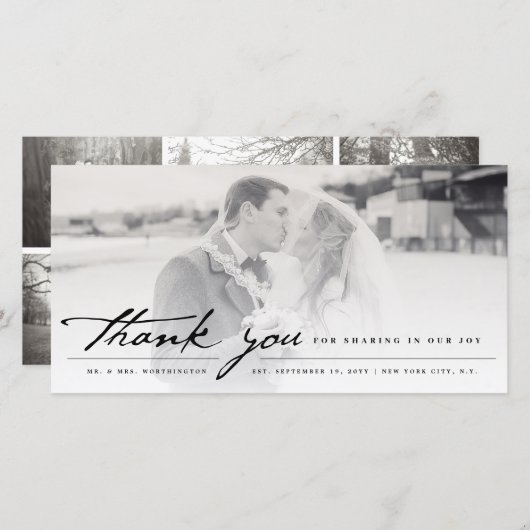  handschrift script, klassieke 6-fotobruiloft bedankkaart (Voorkant / Achterkant)