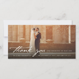 handschrift script, klassieke 6-fotobruiloft bedankkaart