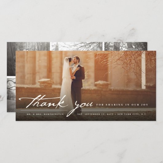  handschrift script, klassieke 6-fotobruiloft bedankkaart (Voorkant / Achterkant)