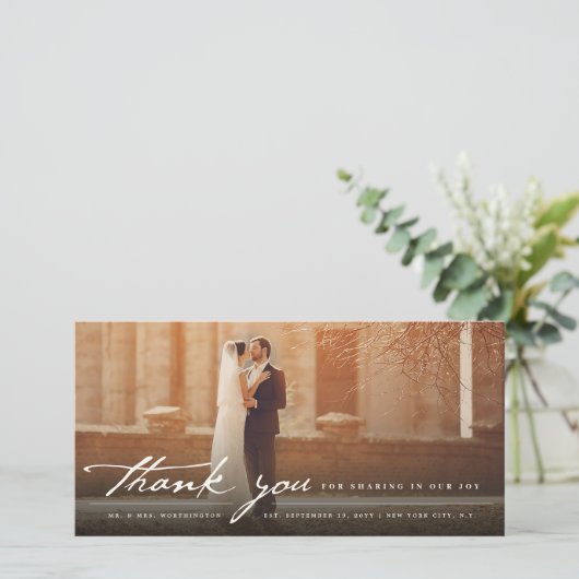 handschrift script, klassieke 6-fotobruiloft bedankkaart (Staand voorkant)