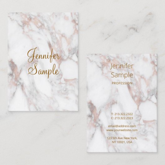 Handschrift Script legant Roos Gold Marble Visitekaartje (Voorkant / Achterkant)