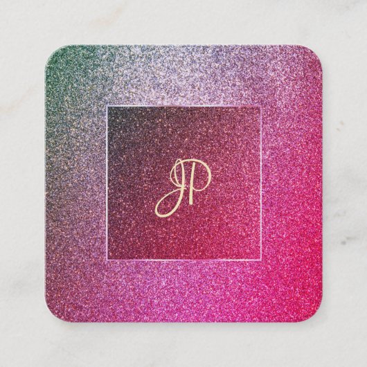 Handschrift Script Modern Elite Glitter Sjabloon Vierkante Visitekaartje (Voorkant)
