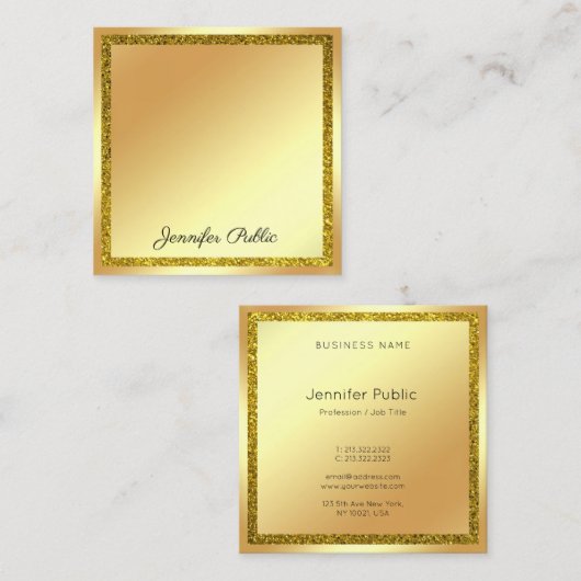 Handschrift Script Modern Goud Glitter Elegant Vierkante Visitekaartje (Voorkant / Achterkant)