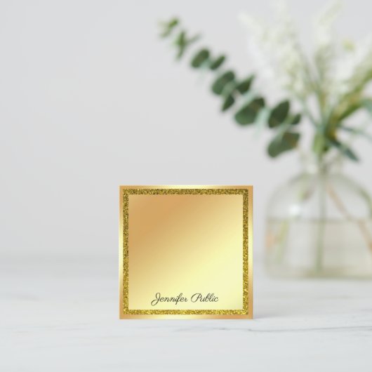 Handschrift Script Modern Goud Glitter Elegant Vierkante Visitekaartje (Staand voorkant)