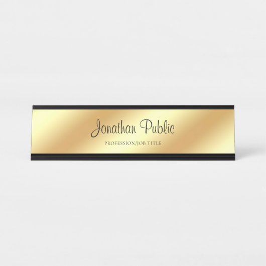 Handschrift Script Modern Simple Gold-Sjabloon Bureau Naambordje (Voorkant)