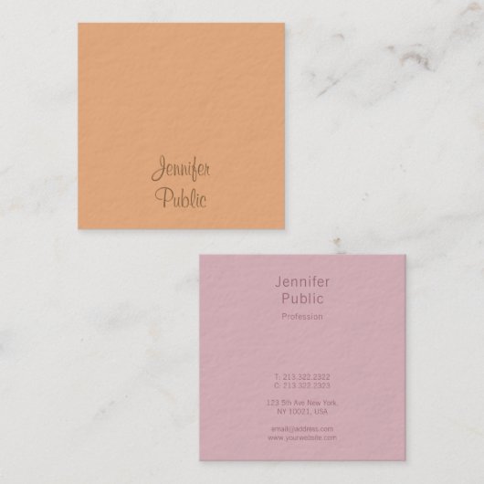 Handschrift Script Naam Modern Elegant Sjabloon Vierkante Visitekaartje (Voorkant / Achterkant)