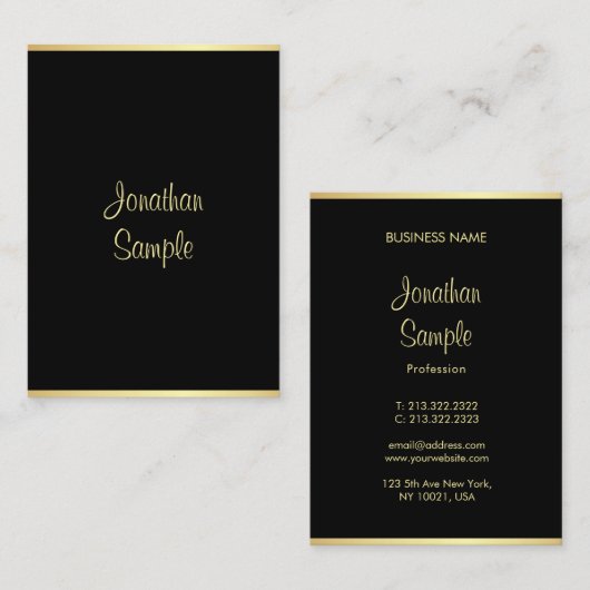 Handschrift Script Naam Zwart Goud Modern Sjabloon Visitekaartje (Voorkant / Achterkant)