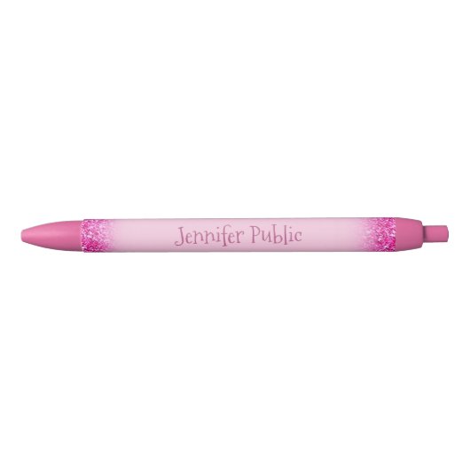Handschrift Script Name Girly Pink Glitter Trendy Zwarte Inkt Pen (Voorkant)