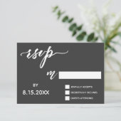 Handschrift Script RSVP in vet wit op donker grijs (Staand voorkant)
