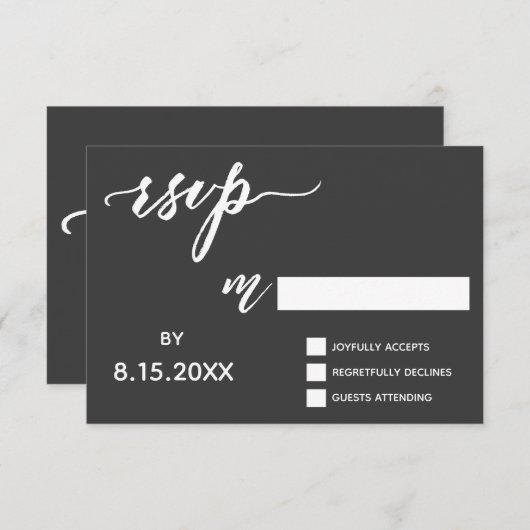 Handschrift Script RSVP in vet wit op donker grijs (Voorkant / Achterkant)