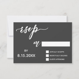 Handschrift Script RSVP in vet wit op donker grijs