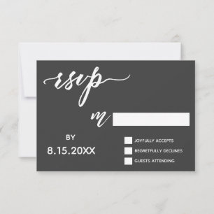 Handschrift Script RSVP in vet wit op donker grijs