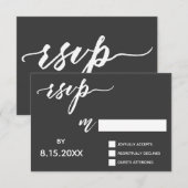 Handschrift Script RSVP in vet wit op donker grijs Kaartje (Voorkant / Achterkant)