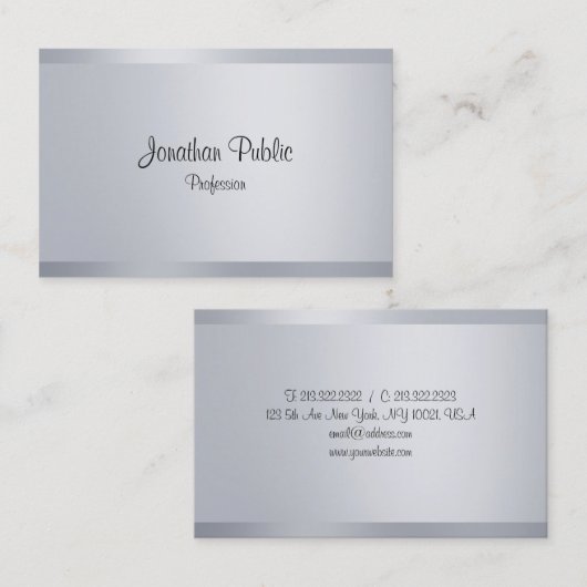 Handschrift Script Sjabloon Modern Faux Silver Visitekaartje (Voorkant / Achterkant)