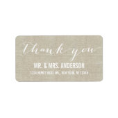 Handschrift Script Weddenschap Bedankt Beige Linen Etiket (Voorkant)