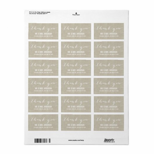 Handschrift Script Weddenschap Bedankt Beige Linen Etiket (Full Sheet)