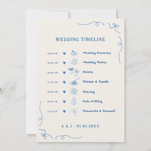 Handschrift Script Wedding Welcome Timeline Kaart (Achterkant)