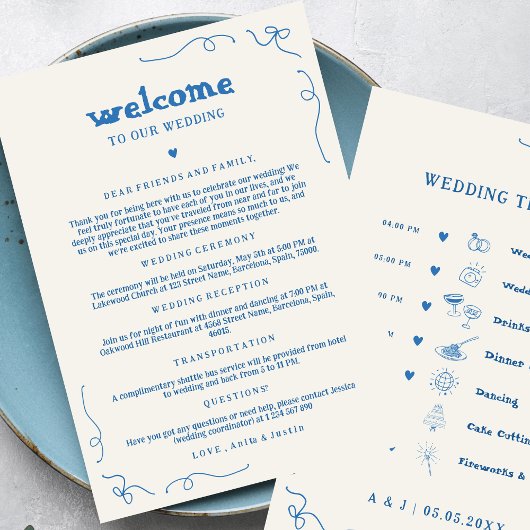Handschrift Script Wedding Welcome Timeline Kaart
