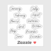 Handschrift Script Zwart Maanden van het Jaar Sticker (Vel)