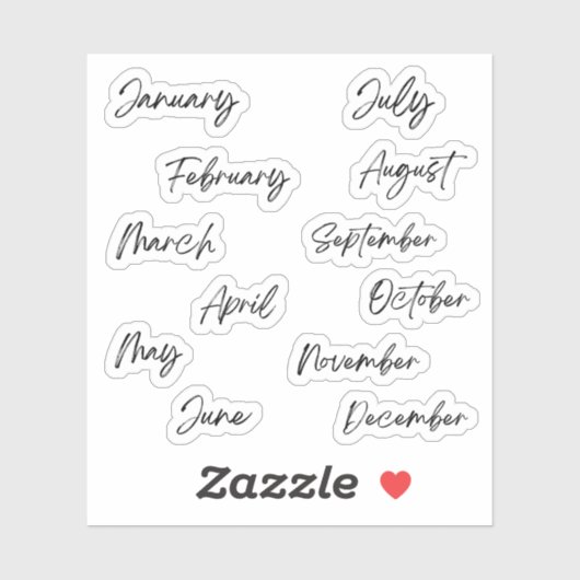 Handschrift Script Zwart Maanden van het Jaar Sticker (Vel)