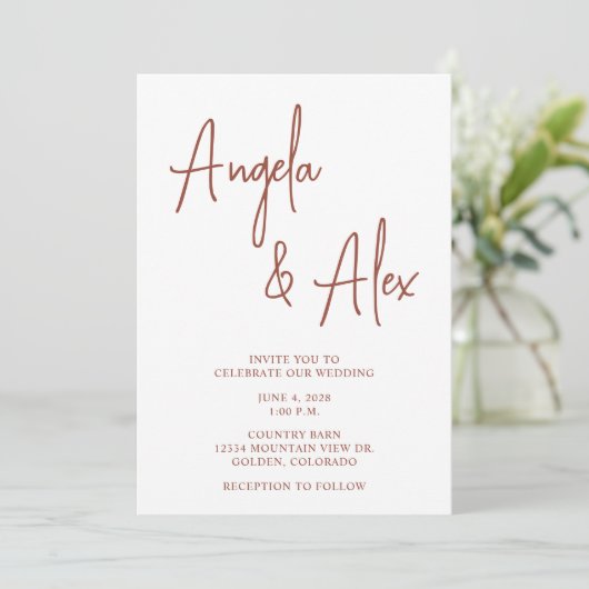 Handschrift Stijl Script Terracotta Bruiloft Kaart (Staand voorkant)