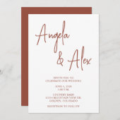 Handschrift Stijl Script Terracotta Bruiloft Kaart (Voorkant / Achterkant)
