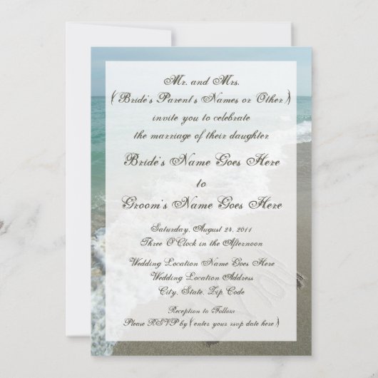 Handschrift Strand Bestemming Bruiloft Uitnodiging (Achterkant)