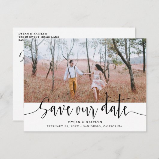 handschrift | Trouwen Bewaar onze datum Briefkaart (Voorkant / Achterkant)