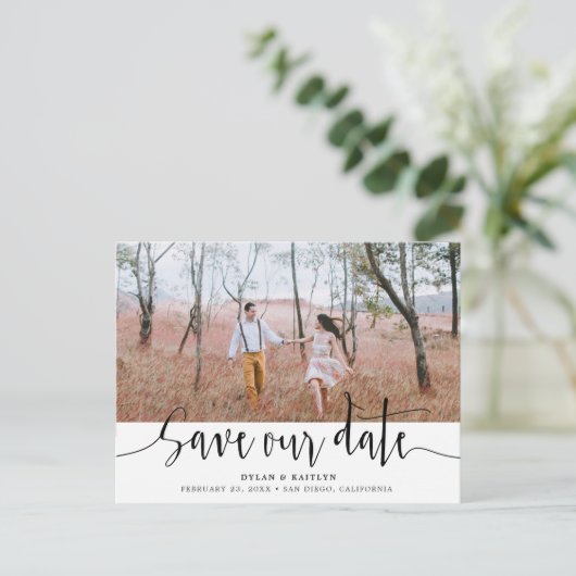 handschrift | Trouwen Bewaar onze datum Briefkaart (Staand voorkant)