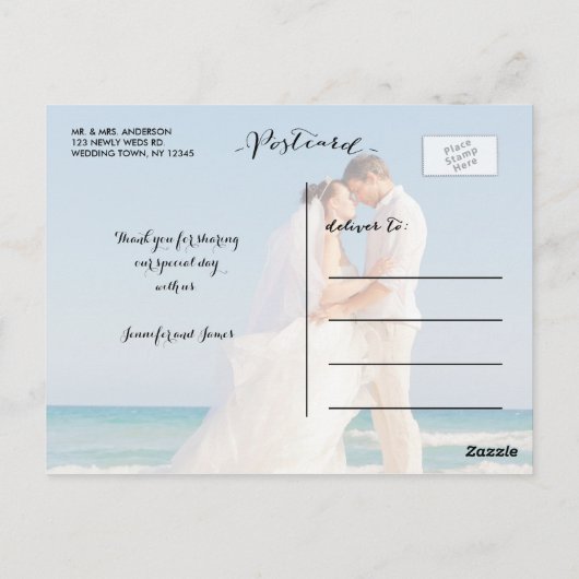 handschrift | Trouwfoto Dank u Briefkaart (Achterkant)