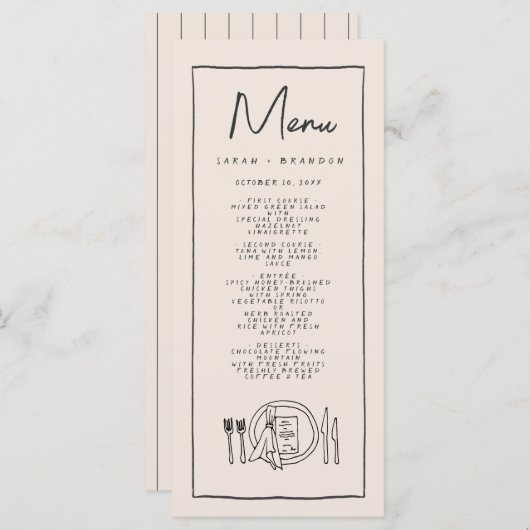 Handschrift Typografie Retro Bruiloft Menu (Voorkant / Achterkant)