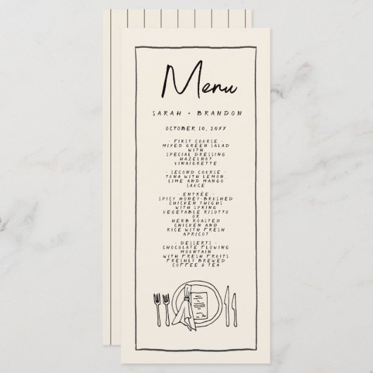 Handschrift Typografie Retro Bruiloft Menu (Voorkant / Achterkant)