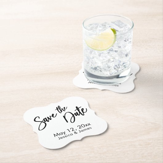 Handschrift Typografie Zwart-wit Opslaan Datum Kartonnen Onderzetters (Insitu)